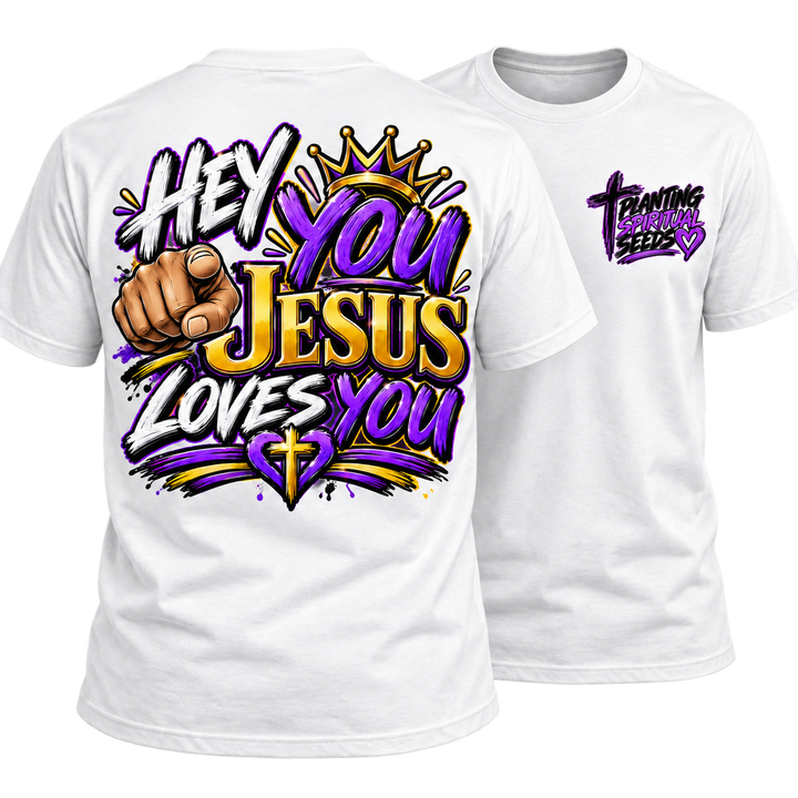 JESUS LOVES YOU FRONT AND BACK PURPLE UNISEX SHIRT